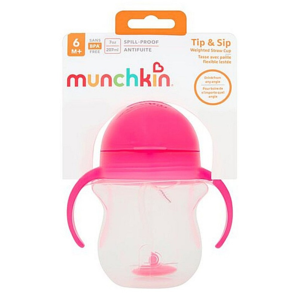 Munchkin | Tip & Sip Straw Cup Εκπαιδευτικό Ποτήρι με Καλαμάκι Ροζ 6m+ | 207ml