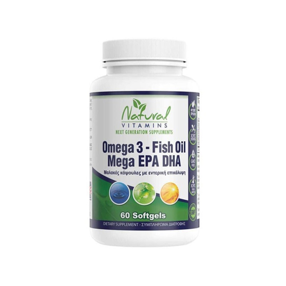 Natural Vitamins | Omega-3 Fish Oil Mega EPA-DHA | 60tabs
