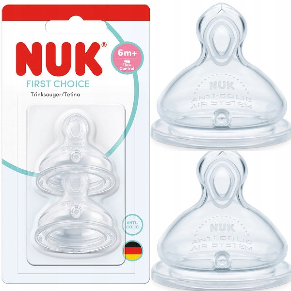 Nuk | First Choice Θηλές Σιλικόνης Με Έλεγχο Ροής 6m+ Flow Control | 2τμχ