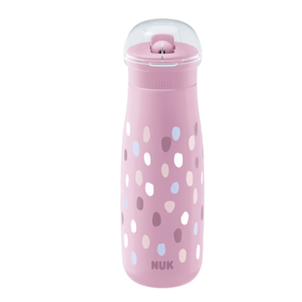 Nuk | Mini-Me Flip Παγουράκι από Ανοξείδωτο Ατσάλι με Ρύγχος 12m+ Ροζ Πουά | 450ml 