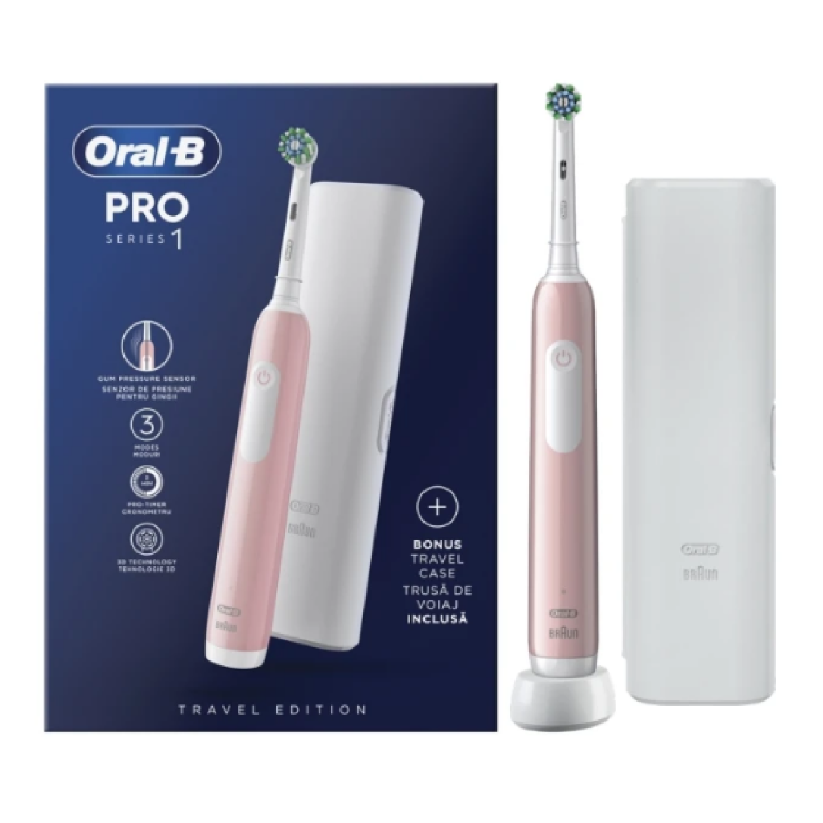 Oral-B | Pro 1 750 Design Edition Ηλεκτρική Οδοντόβουρτσα Ροζ με Χρονομετρητή και Αισθητήρα Πίεσης & Θήκη Ταξιδιού | 1 τεμάχιο