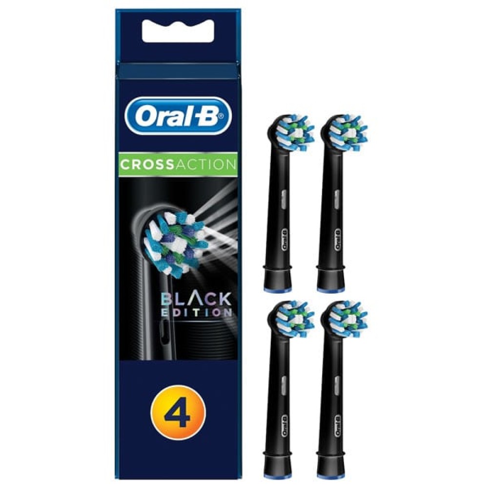 Oral B | Cross Action Μαύρες Ανταλλακτικές Κεφαλές Ηλεκτρικής Οδοντόβουρτσας | 4 Τεμάχια