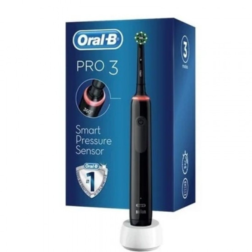 Oral B | Pro 3 3500 Cross Action Black Edition Ηλεκτρική Οδοντόβουρτσα με Αισθητήρα Πίεσης + Θήκη Ταξιδιού | 1τμχ