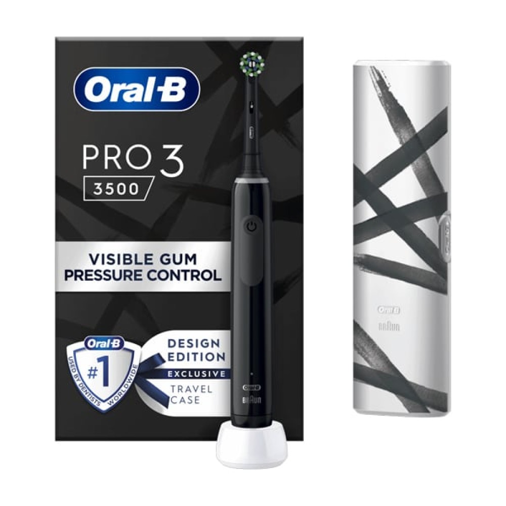  Oral-B | Pro 3 3500 Design Edition | Ηλεκτρική Οδοντόβουρτσα με Χρονομετρητή, Αισθητήρα Πίεσης και Θήκη Ταξιδίου| Black