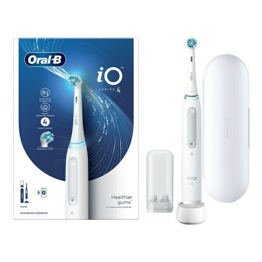 Oral-B | iO Series 4 |Ηλεκτρική Οδοντόβουρτσα με Χρονομετρητή, Αισθητήρα Πίεσης και Θήκη Ταξιδίου | White