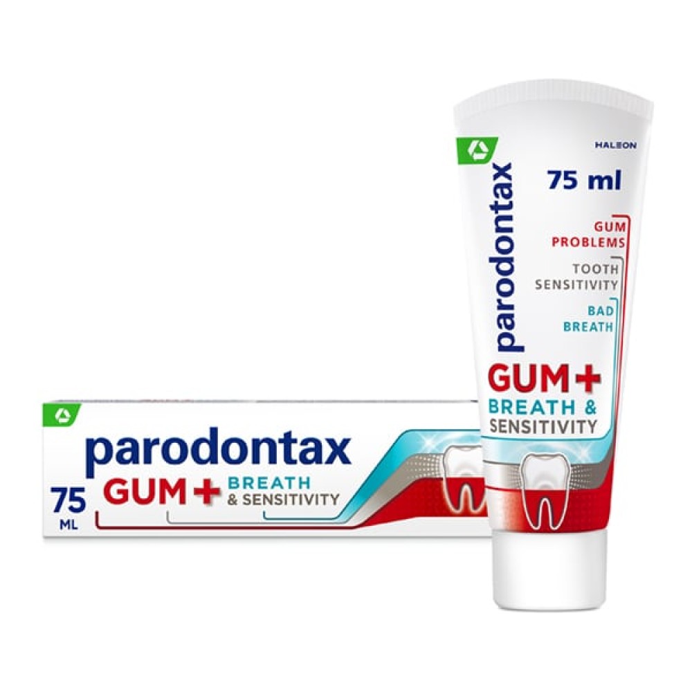 Parodontax | Gum+Breath & Sensitivity Οδοντόκρεμα για Υγιή Ούλα & Δροσερή Αναπνοή | 75ml