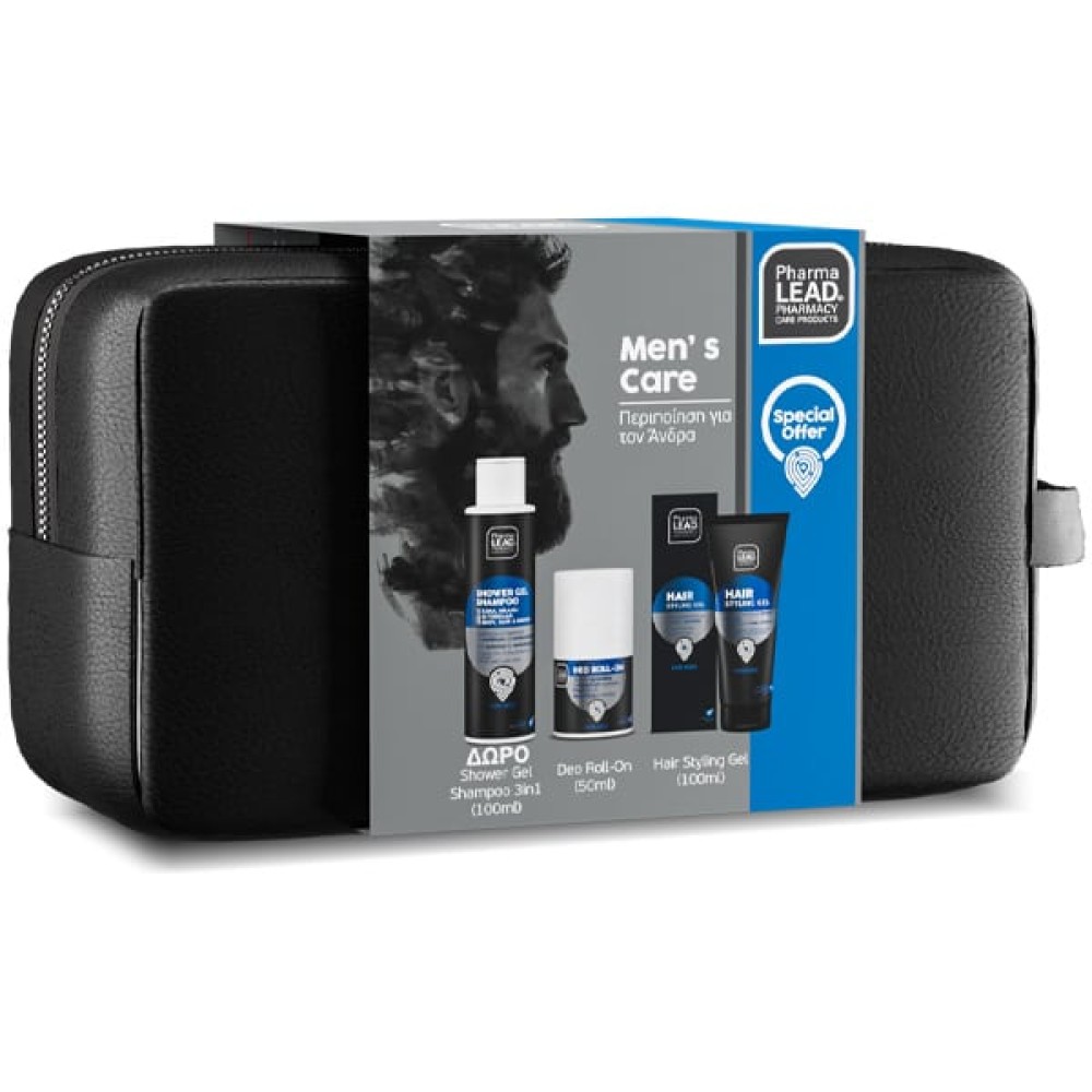 Pharmalead | Promo Men's Care Σετ Περιποίησης για τον Άνδρα με Gel Μαλλιών για Styling, 100ml, Αποσμητικό Roll-On, 50ml & Δώρο Ανδρικό Σαμπουάν - Αφρόλουτρο 3σε1, 100ml & Νεσεσέρ | 1σετ