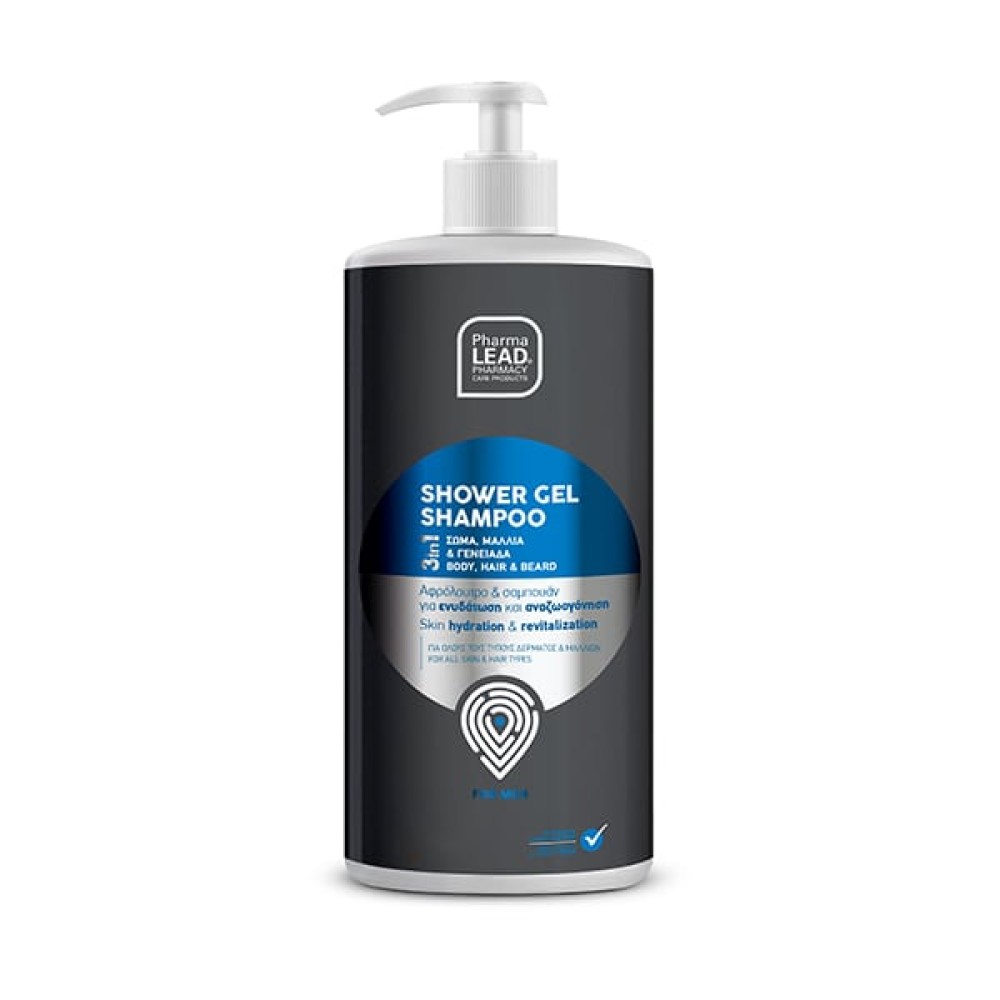 Pharmalead | Men’s Shower Gel Shampoo | Ανδρικό Αφρόλουτρο και Σαμπουάν 3 σε 1 για Ενυδάτωση & Αναζωογόνηση | 1Lt