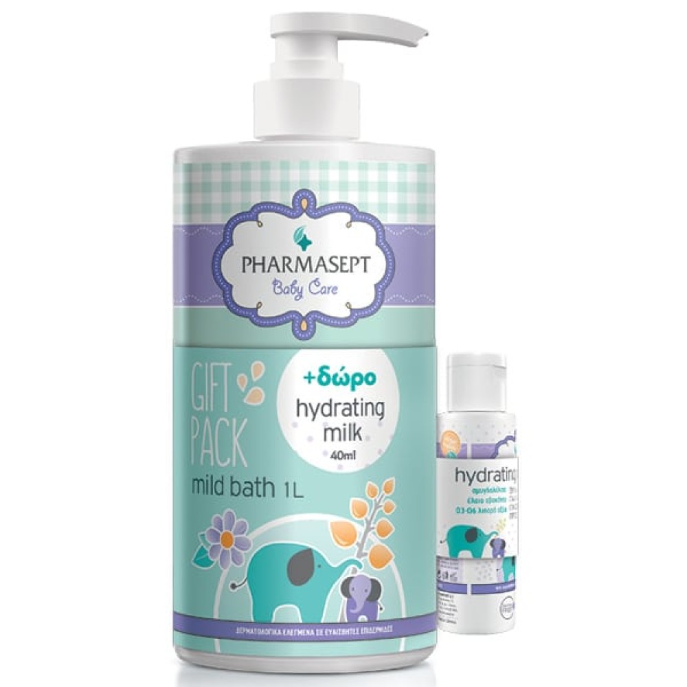 Pharmasept |  Baby Care Mild Bath Απαλό Βρεφικό Αφρόλουτρο για Σώµα & Μαλλιά, 1lt & Δώρο Hydrating Milk Βρεφικό Ενυδατικό Γαλάκτωμα για Σώμα & Πρόσωπο, 40ml | 1σετ