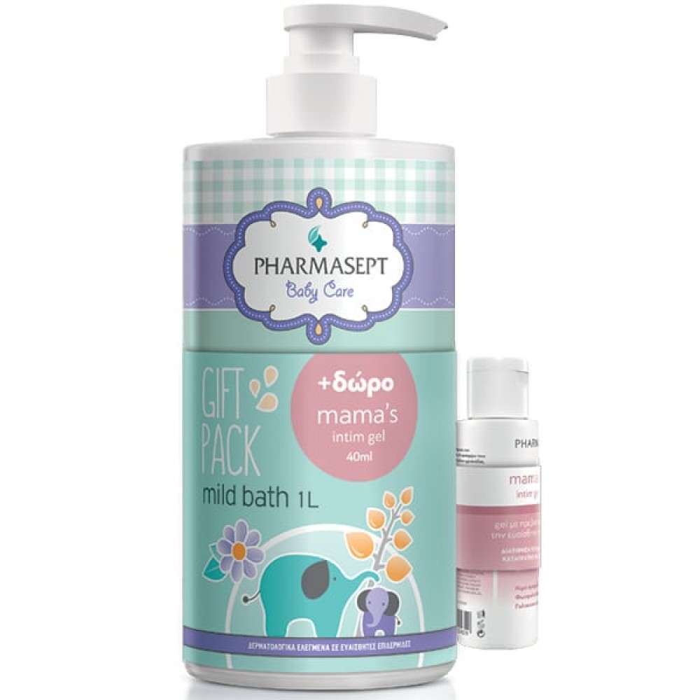 Pharmasept | Baby Care Mild Bath Απαλό Βρεφικό Αφρόλουτρο, 1lt & Δώρο Mama's Intim Gel Τζελ Καθαρισμού για την Ευαίσθητη Περιοχή, 40ml | 1 set 