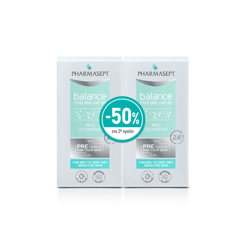 Pharmasept | Promo (-50% στο 2ο προϊόν) Balance Mild Deo Roll-On Απαλό Αποσμητικό για Ευαίσθητες Επιδερμίδες | 2x50ml