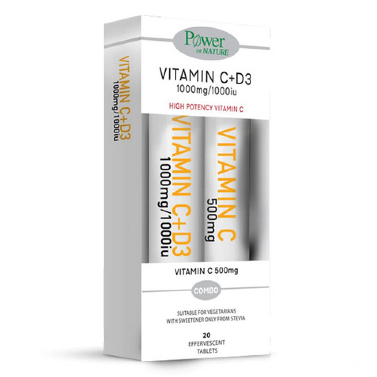 Power Health | Vitamin C 1000mg με Γλυκαντικό από Στέβια & D3 1000iu 20 Αναβράζοντα Δισκία + Δώρο Vitamin C 500mg | 20 Αναβράζοντα Δισκία