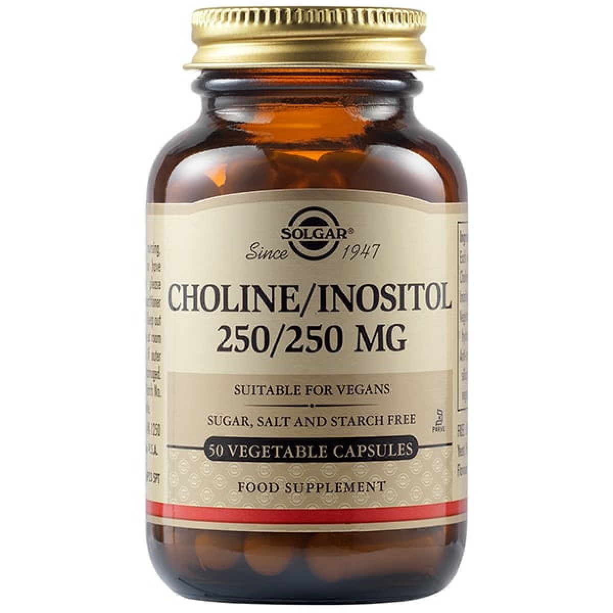 Solgar | Choline/Inositol 250/250mg Συμπλήρωμα Διατροφής με Χολίνη και Ινοσιτόλη για την Καλή Υγεία του Νευρικού - Μυϊκού Συστήματος | 50veg.caps