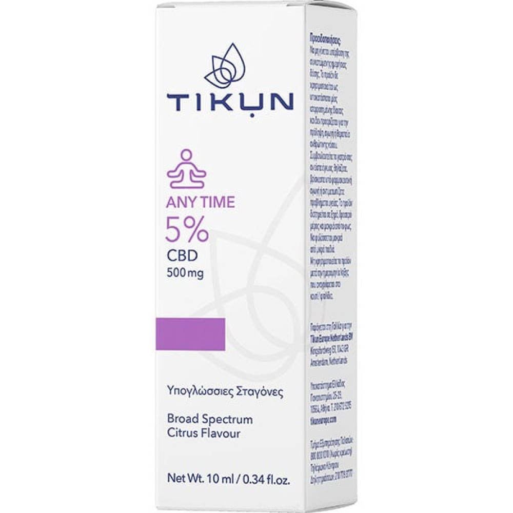 Tikun | Any Time 5% | Έλαιο Κάνναβης σε Υπογλώσσιες Σταγόνες με 5% CBD με Γεύση Κίτρο |10ml
