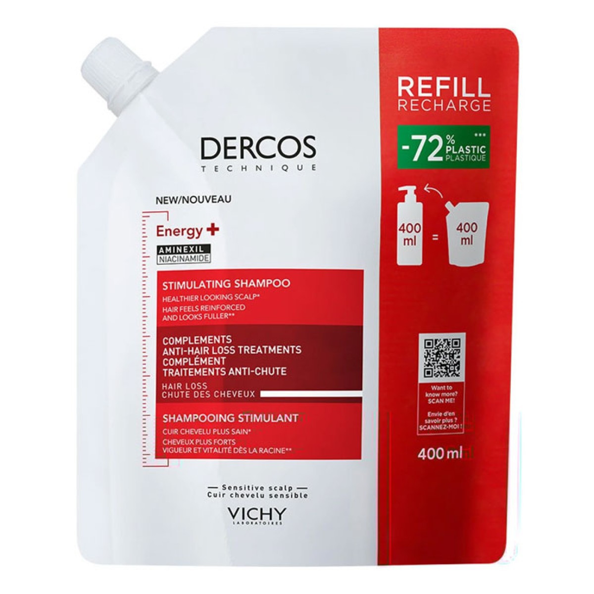 Vichy | Dercos Energy+ Refill Ανταλλακτικό Δυναμωτικό Σαμπουάν κατά της Τριχόπτωσης | 400ml