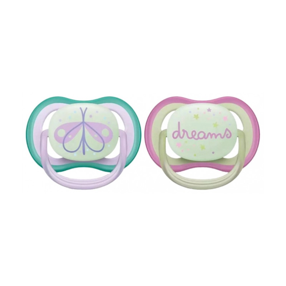 Avent | Πιπίλες Σιλικόνης Νυκτός Air για 0-6 μηνών Star/Bird Green/Mint | 2τμχ