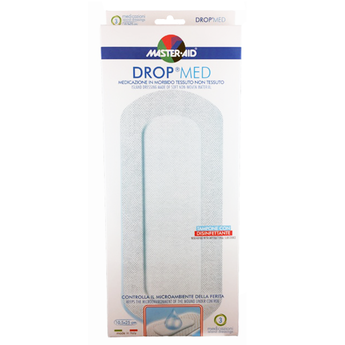 Master Aid | Drop Med 10,5x25 | Αντικολλητικές Αυτοκόλλητες Γάζες | 3τμχ