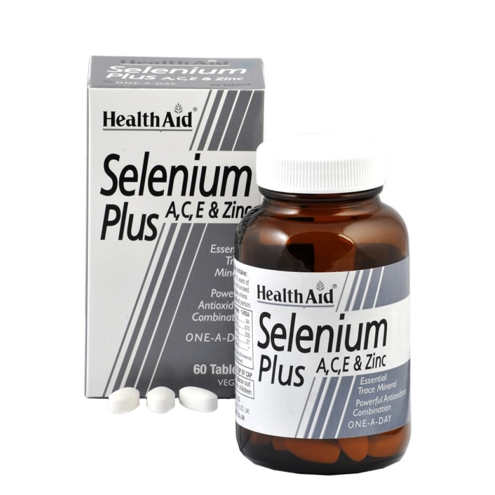 Health Aid | Selenium Plus A, C, E & Zinc | Σελήνιο 200mg με Βιταμίνες A, C, E & Ψευδάργυρο | 60tabs