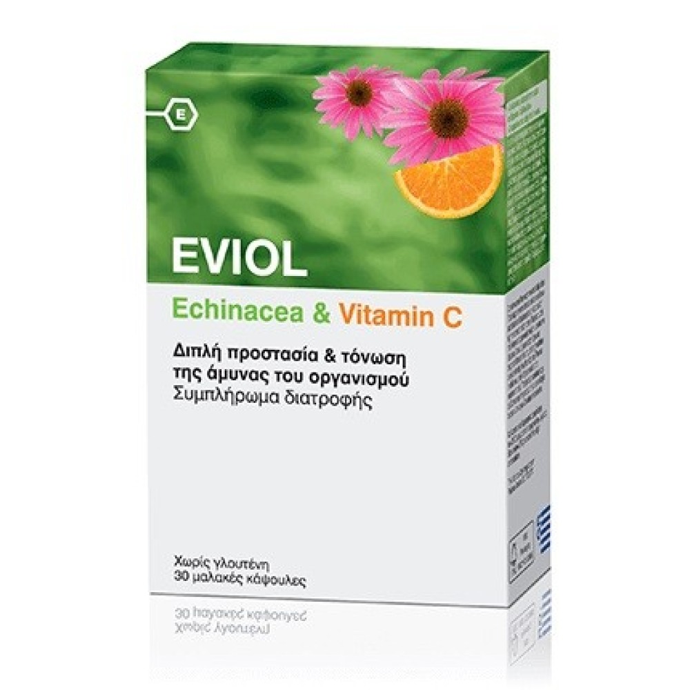 Eviol | Echinachea | Συμπλήρωμα Διατροφής με Εχινάκεια & Βιταμίνη C για την Άμυνα του Οργανισμού | 30 Κάψουλες