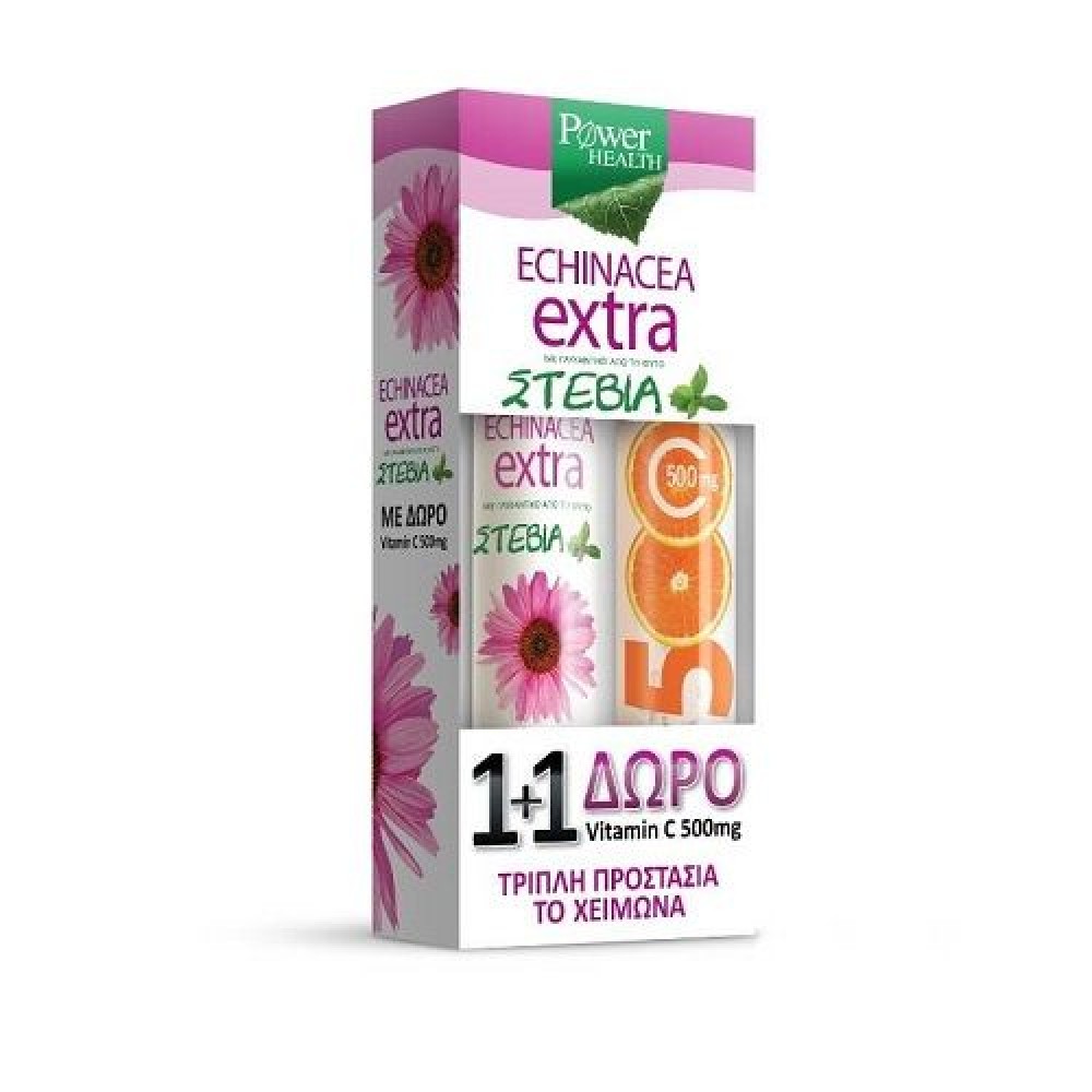 Power Health | Echinacea Extra με Στέβια 20 & 4 Αναβράζοντα Δισκία & ΔΩΡΟ Vit. C 500mg 20 Αναβράζοντα Δισκία