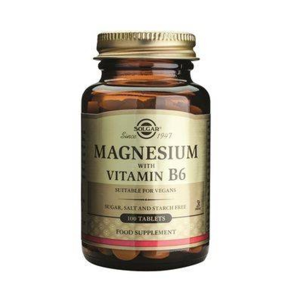 Solgar | Magnesium with Vitamin B6 | Τόνωση νευρικού συστήματος  , Ανακούφιση από Κράμπες | 100tabs