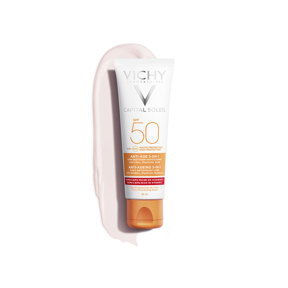 Vichy | Ideal Soleil Anti-Ageing 3 in 1 | Αντηλιακή Κρέμα Προσώπου με Αντιγηραντική Δράση SPF50+ | 50ml