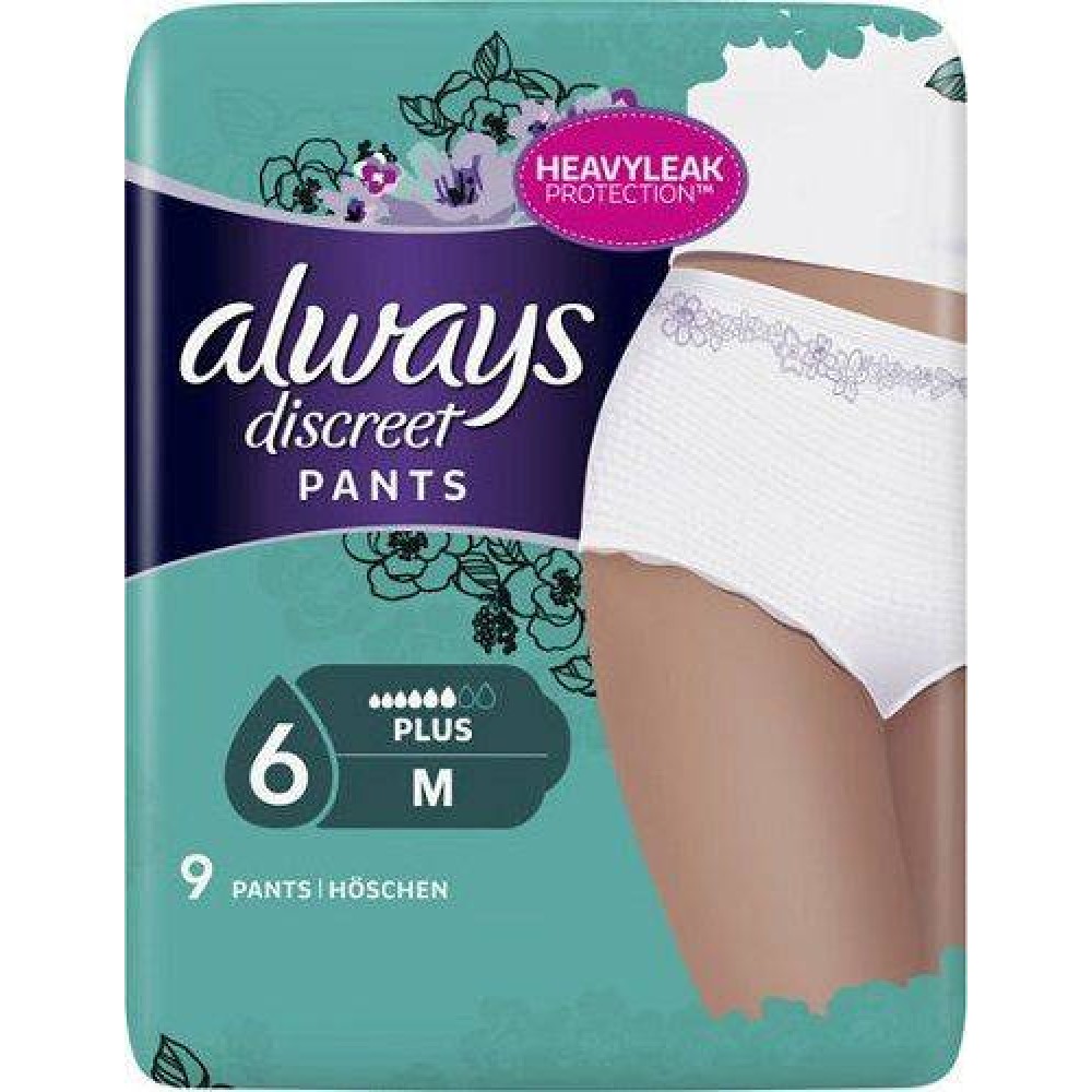 Always | Discreet Pants No 6 Plus Medium | Υπεραπορροφητικό Εσώρουχο Ακράτειας | 9τμχ
