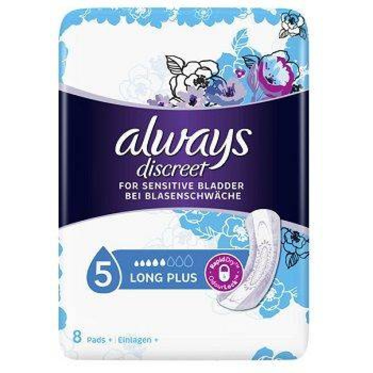 Always | Discreet Long Plus No 5 | Σερβιέτες με Μεγάλη Απορροφητικότητα | 8 τμχ