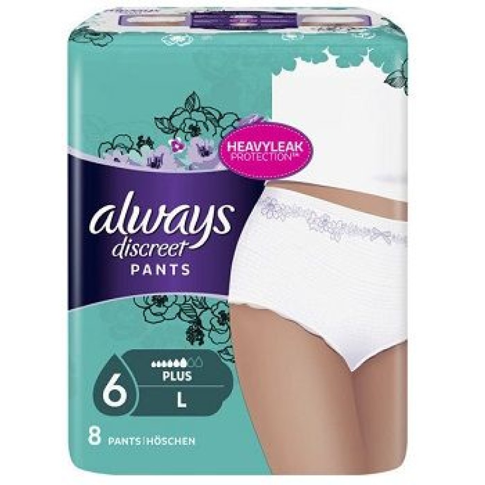 Always | Discreet Pants No 6 Plus Large | Υπεραπορροφητικό Εσώρουχο Ακράτειας | 8τμχ