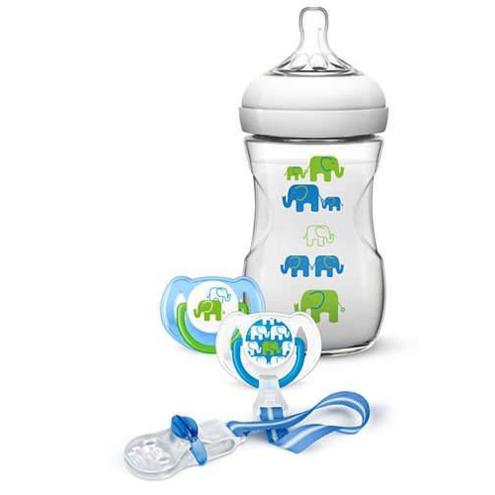 Avent | Σετ Δώρου Μπιμπερό Natural 260ml, 2 Πιπίλες & 1 κλιπ Πιπίλας για Αγόρι SCD627/01