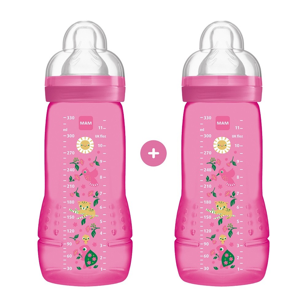 Mam | Σετ Easy Active Baby Bottle Πλαστικό Μπιμπερό με Θηλή Σιλικόνης 4+ Μηνών | Ροζ | 2x330ml
