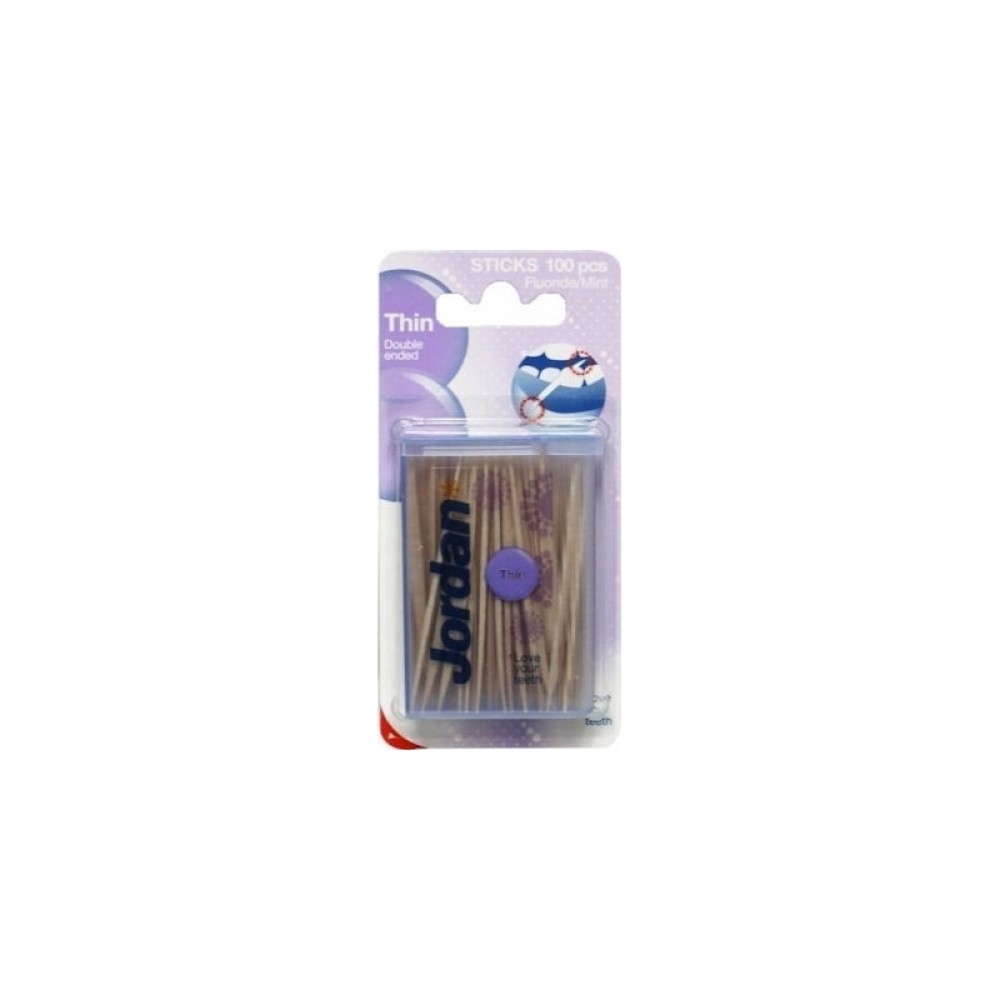 Jordan | Dental Sticks Thin Fluoride Mint-Οδοντογλυφίδες από Ξύλο | 100τμχ