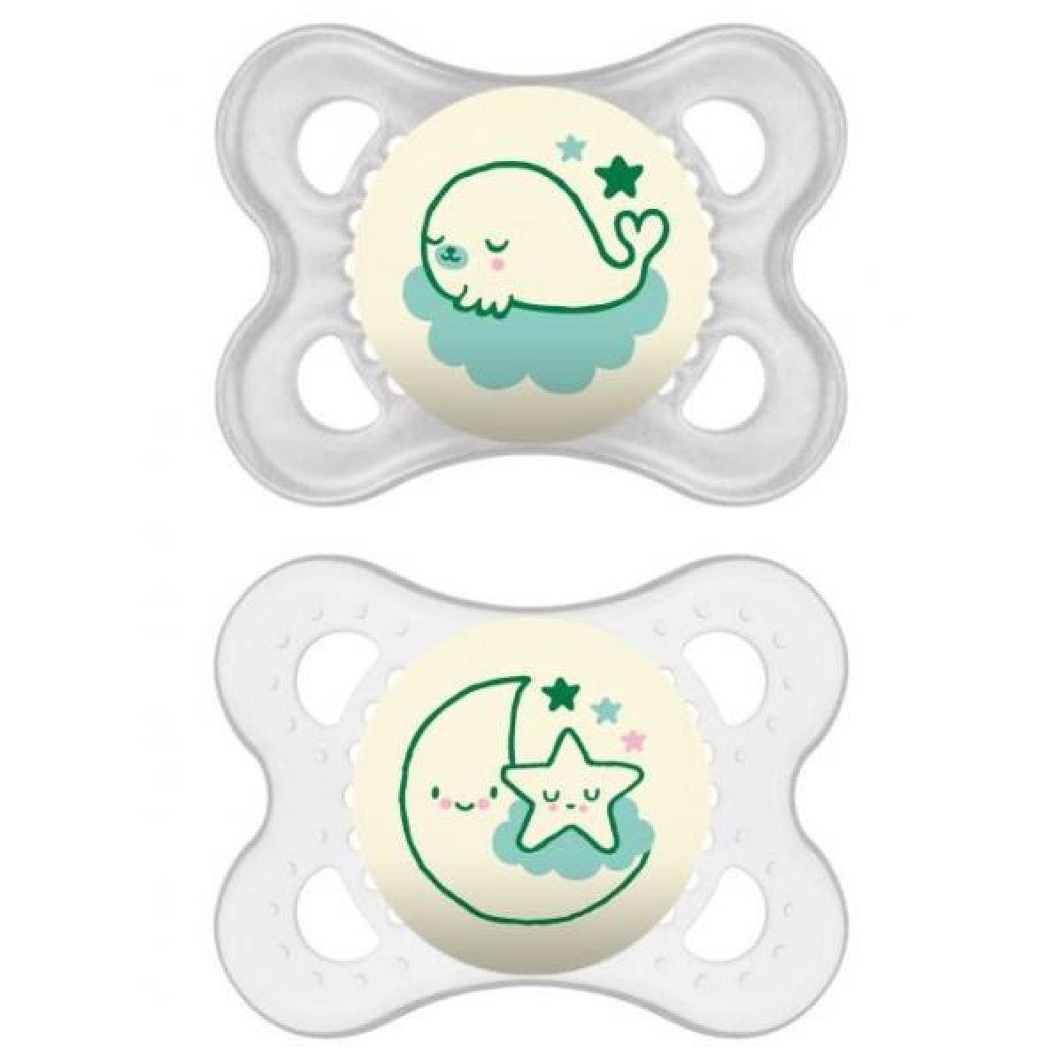 Mam | Night | Πιπίλα Σιλικόνης 2-6 μηνών | Γκρί - Λευκό | 2 τεμ.