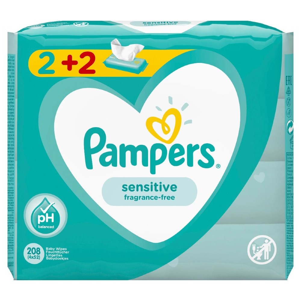 Pampers | Sensitive Μωρομάντηλα 2+2 ΔΩΡΟ | 4x52τμχ