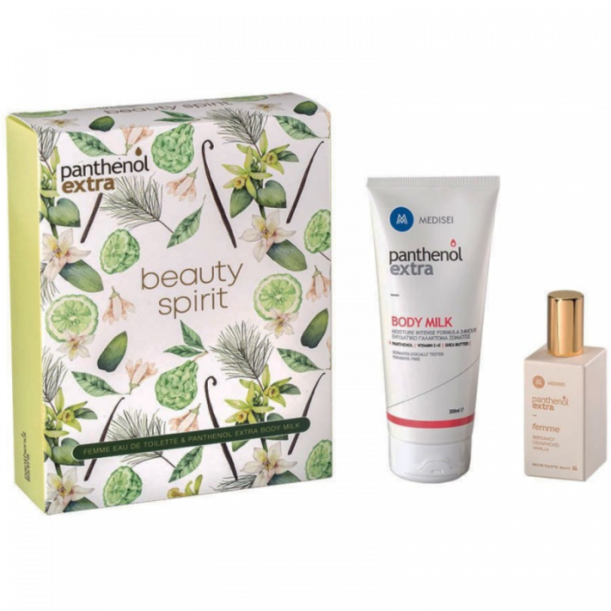 Medisei | Promo Panthenol Extra Beauty Spirit Femme Bergamot-Cedarwood-Vanilla Eau de Toilette 50ml & ΔΩΡΟ Body Milk 200ml