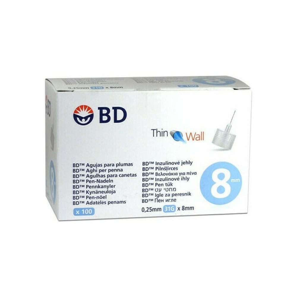 BD | Thin Wall | Βελονάκια για Πένα Ινσουλίνης  0.25mm 31G x 8mm | 100 τεμ