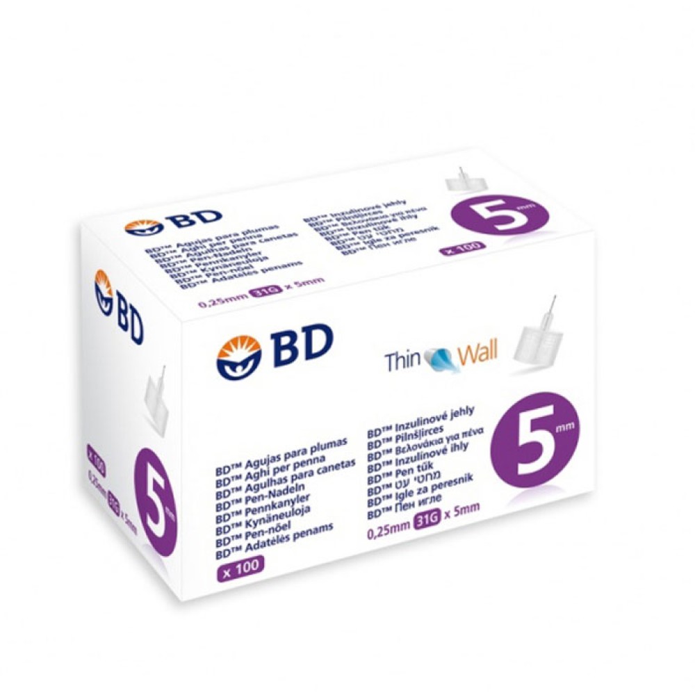 BD | Thin Wall | Βελονάκια για Πένα Ινσουλίνης  0.25mm 31G x 5mm | 100 τεμ