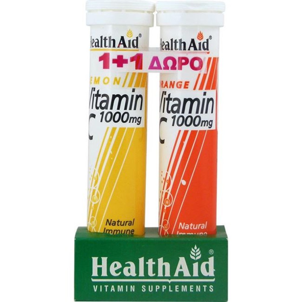Health Aid | Vitamin C 1000mg Λεμόνι & Vitamin C 1000mg Πορτοκάλι | 2x20αναβράζοντα δισκία