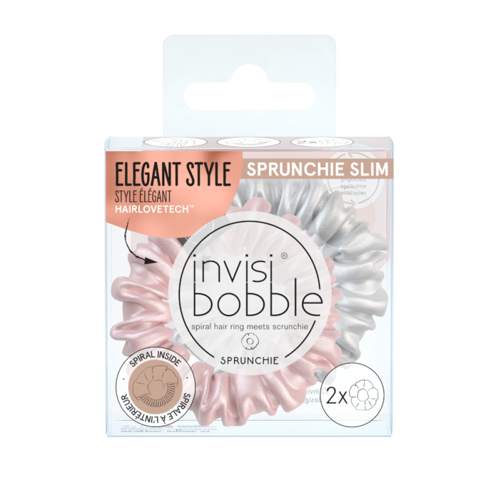 Invisibobble | Sprunchie Slim Λαστιχάκια Μαλλιών | Bella Chrome | 2τμχ