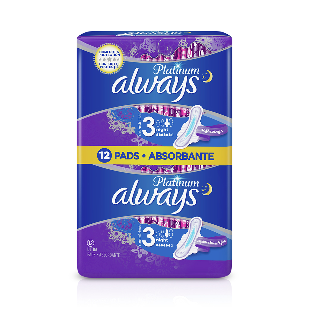 Always | Σερβιέτες Platinum Ultra Night Size 3 με Φτερά | 12τμχ