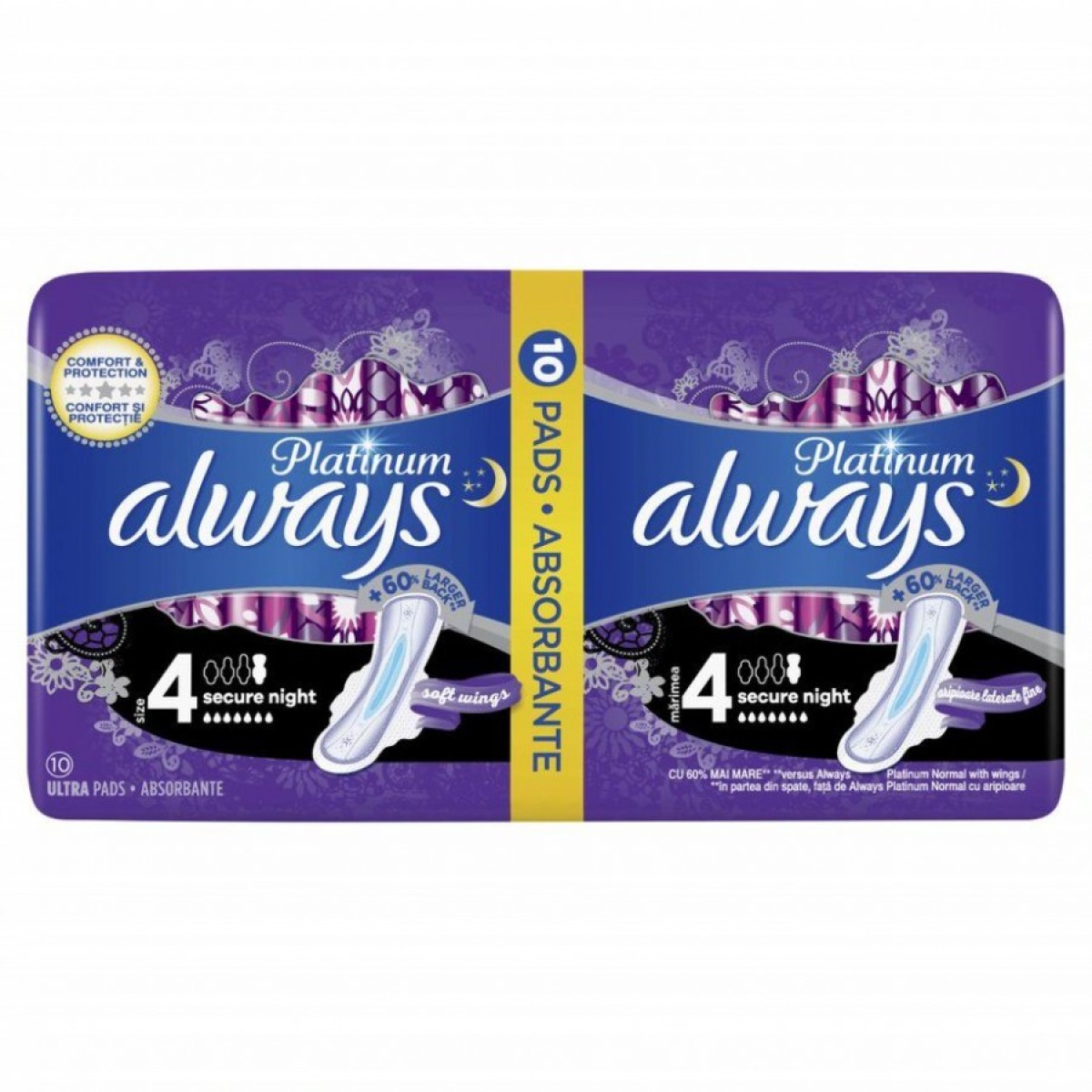 Always | Σερβιέτες Platinum Ultra Secure Night Size 4 με Φτερά | 10τμχ