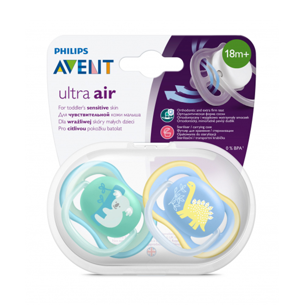 Avent | Ultra Air SCF349/11 | Ορθοδοντική Πιπίλα Σιλικόνης 18+ μηνών | Μπλε-Πράσινο | 2τεμ