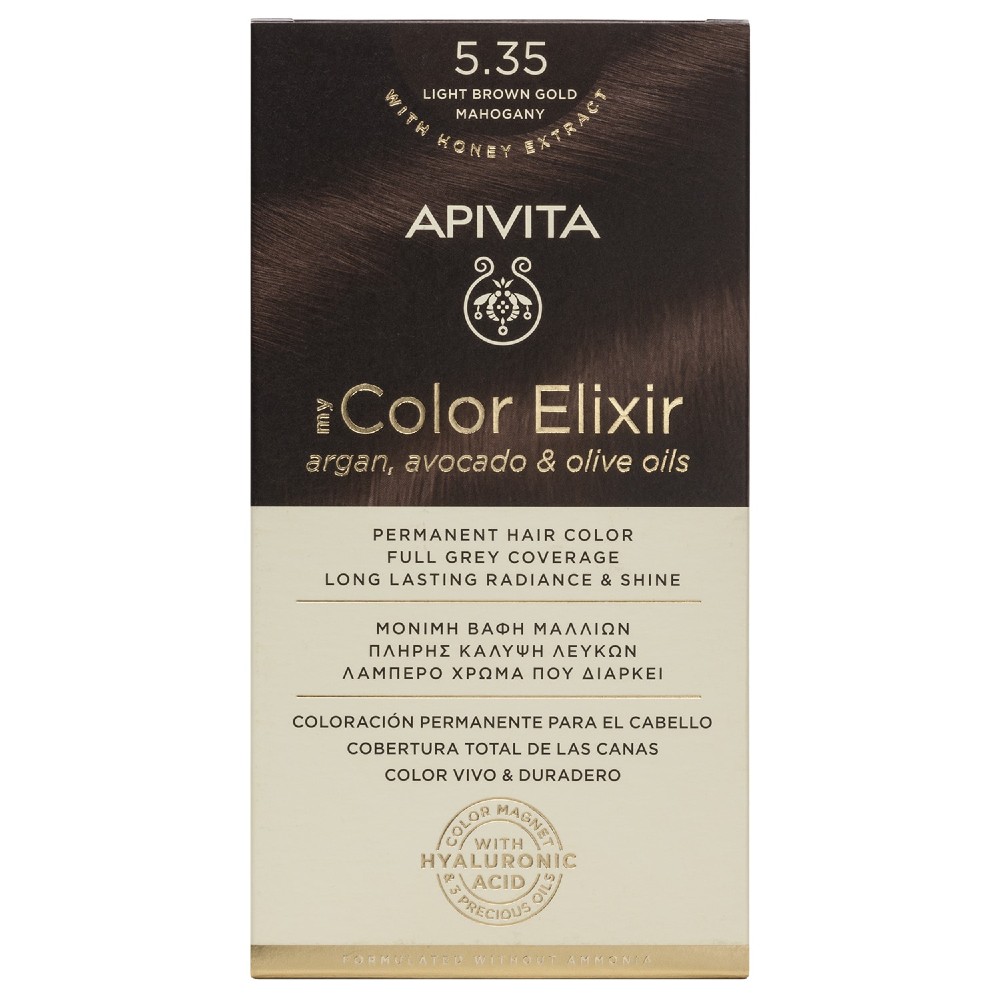 Apivita | My Color Elixir Μόνιμη Βαφή Μαλλιών No 5.35 Καστανό Ανοιχτό Μελί Μαονί | 50ml