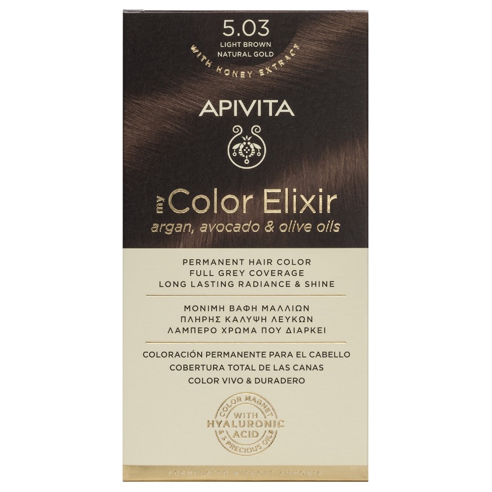 Apivita | My Color Elixir Μόνιμη Βαφή Μαλλιών No 5.03 Καστανό Ανοιχτό Φυσικό Μελί | 50ml