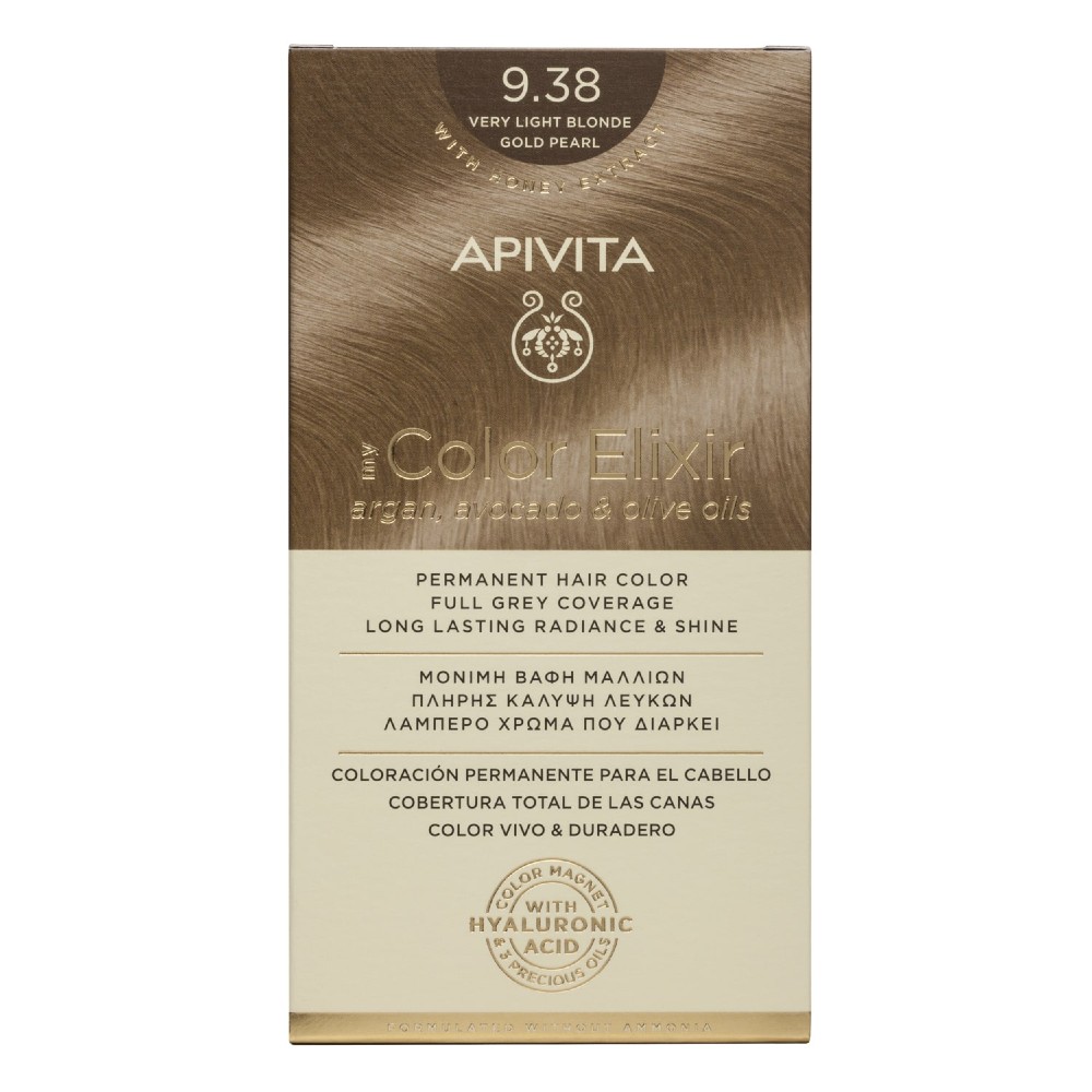 Apivita | My Color Elixir Μόνιμη Βαφή Μαλλιών No 9.38 Ξανθό πολύ Ανοιχτό Μελί Περλέ | 50ml