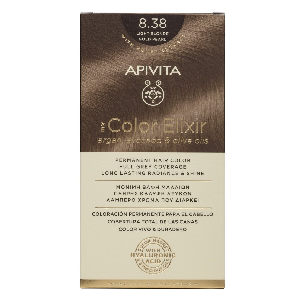 Apivita | My Color Elixir Μόνιμη Βαφή Μαλλιών No 8.38 Ξανθό Ανοιχτό Μελί Περλέ | 50ml