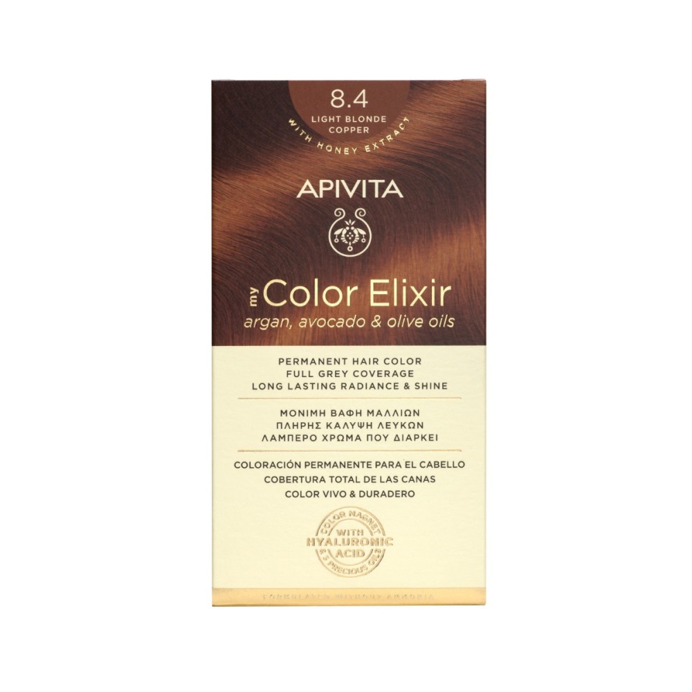 Apivita | My Color Elixir Μόνιμη Βαφή Μαλλιών No 8.4 Ξανθό Ανοιχτό Χάλκινο | 50ml