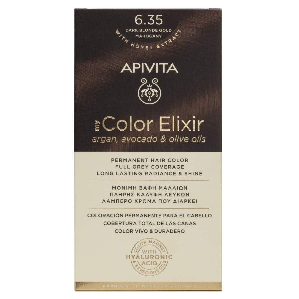 Apivita | My Color Elixir Μόνιμη Βαφή Μαλλιών No 6.35 Ξανθό Σκούρο Μελί Μαονί | 50ml