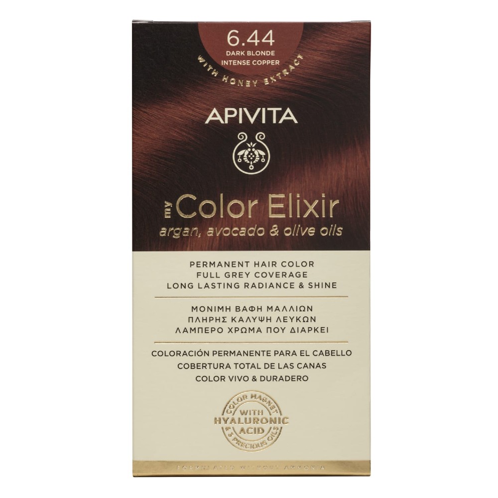 Apivita | My Color Elixir Μόνιμη Βαφή Μαλλιών No 6.44 Ξανθό Σκούρο Έντονο Χάλκινο | 50ml