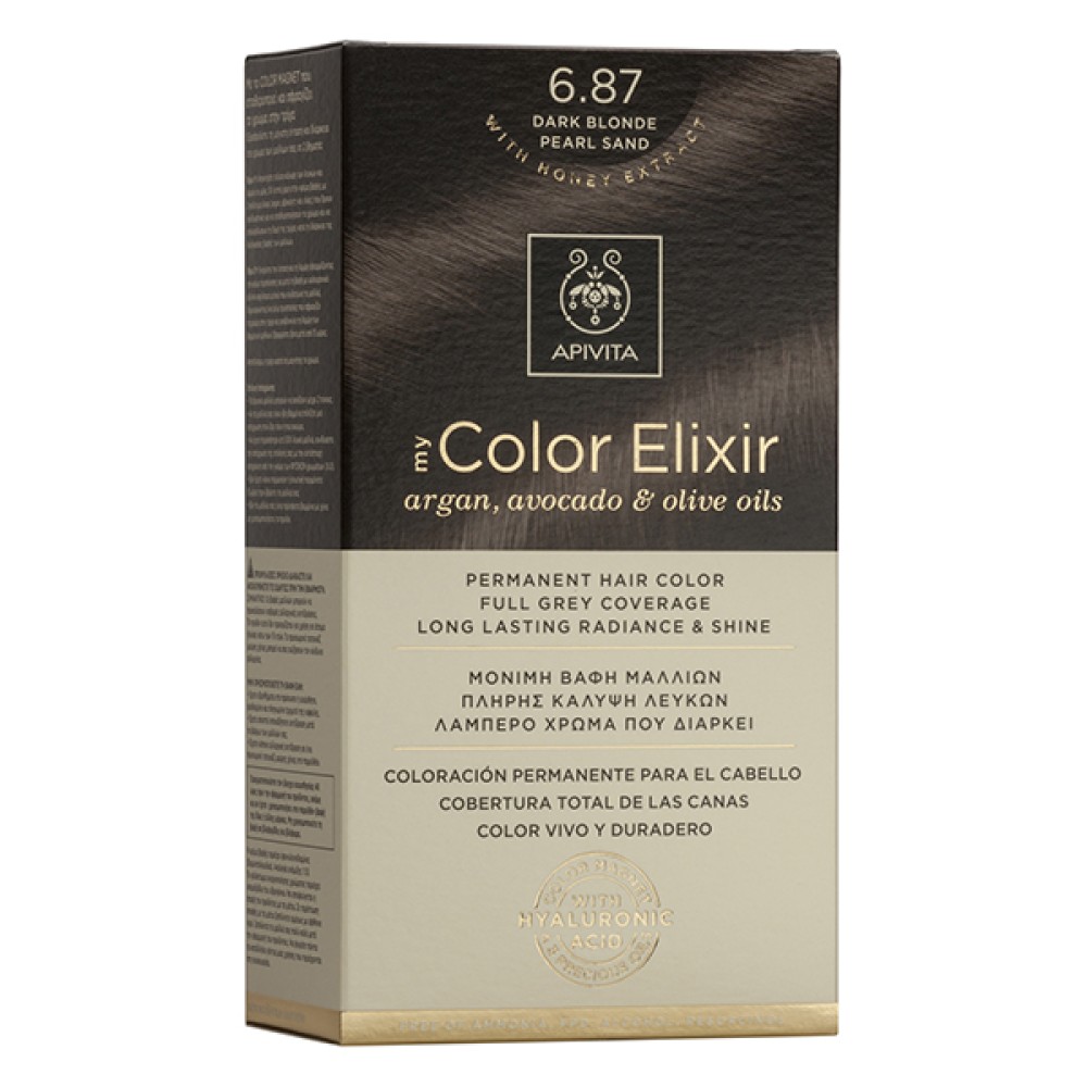 Apivita | My Color Elixir Μόνιμη Βαφή Μαλλιών No 6.87 Ξανθό Σκούρο Περλέ Μπεζ | 50ml